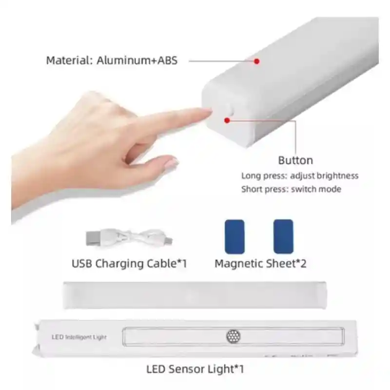Luz Led Recargable Sensor Movimiento 21cm Lámpara 6 Modos