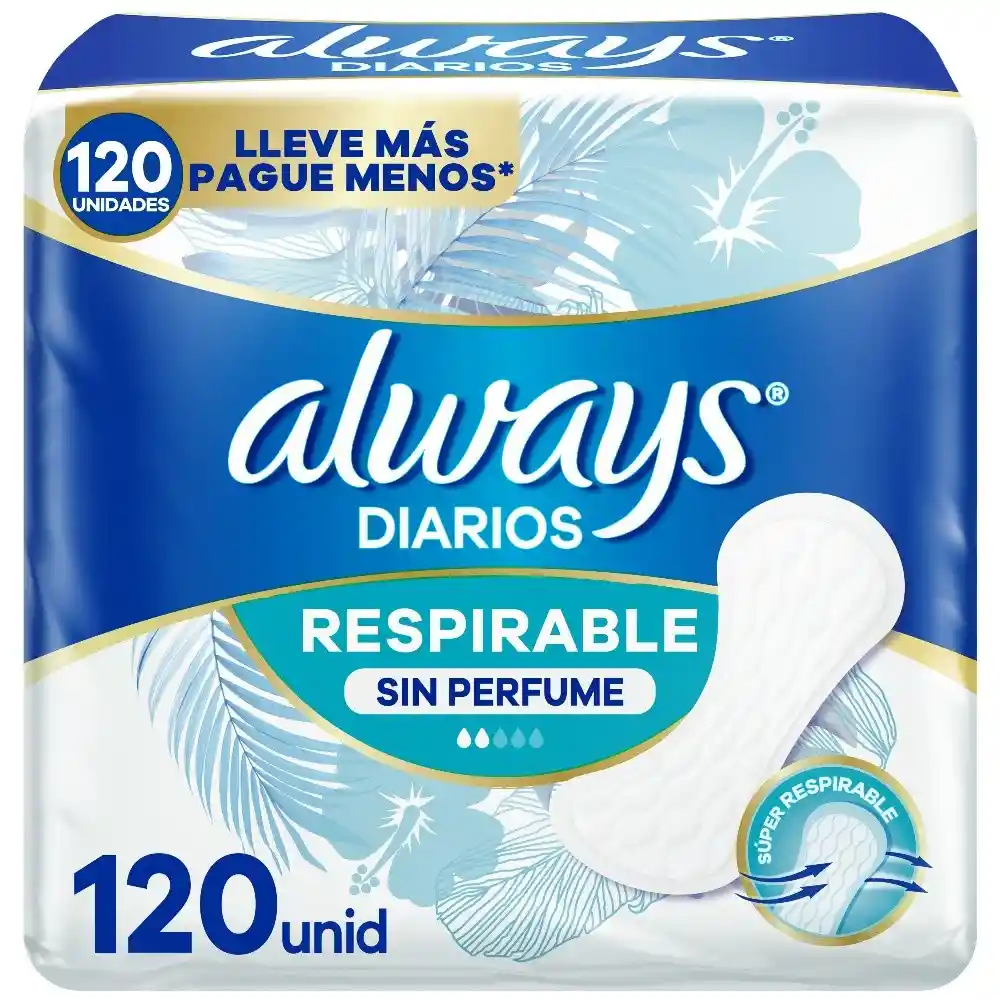 Protectores Diarios Respirable Sin Perfume 120un