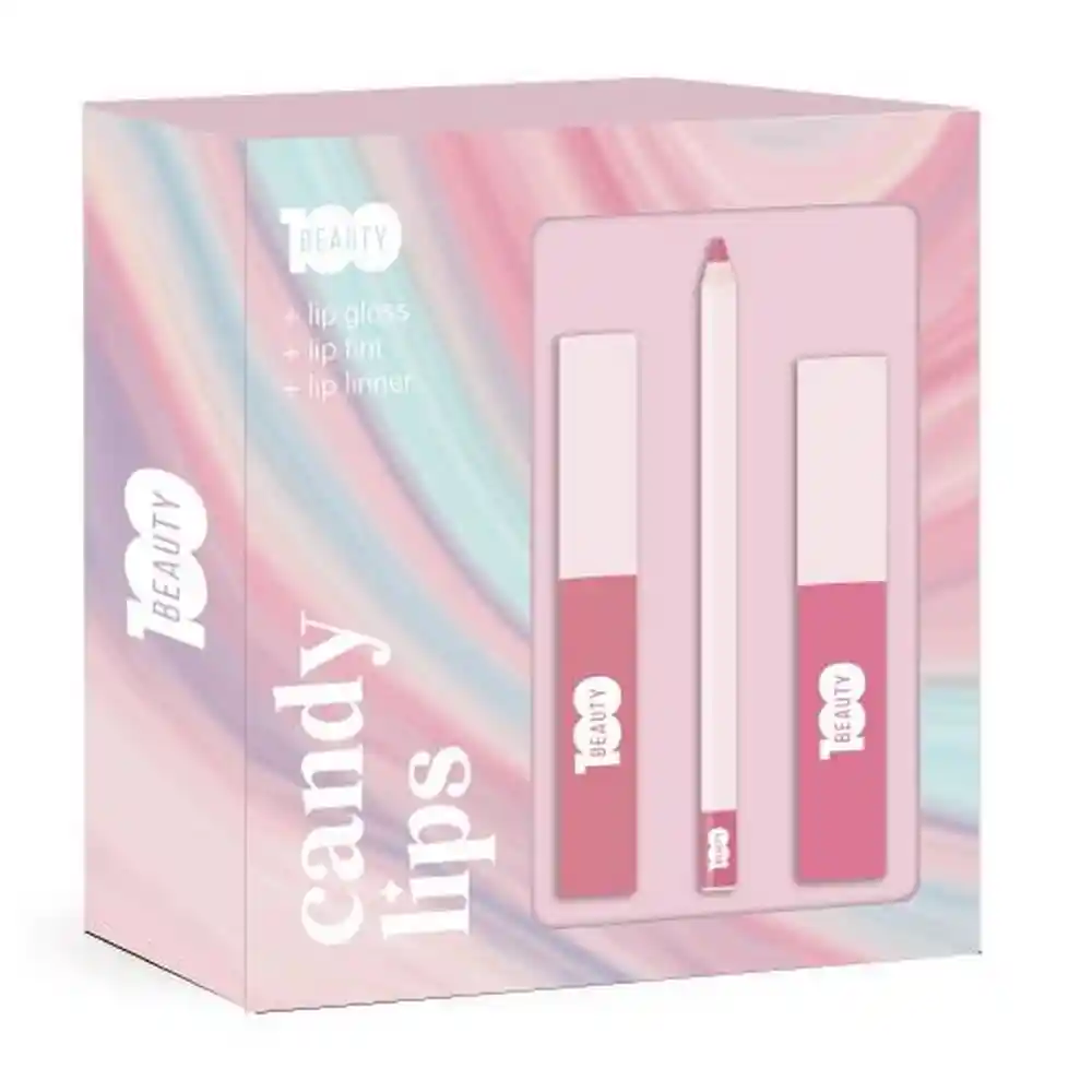 Beauty 100 Lip Box Gloss+tinta De Labios+delineador De Labios
