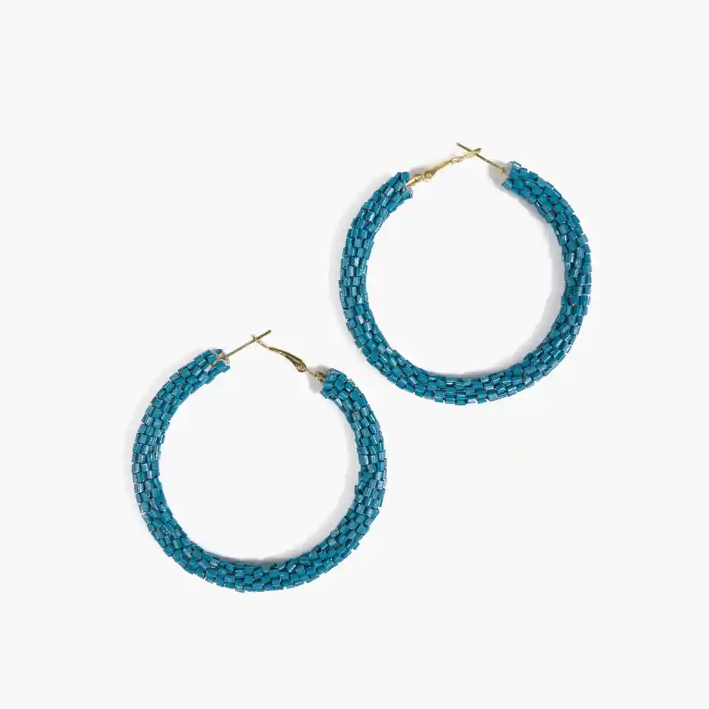 Aros Mujer Argollas Mostacillas Turquesa
