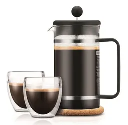 Pack Cafetera Prensa Francesa Bodum 1 Lts Y 2 Vasos De Borosilicato De Doble Pared 250 Ml