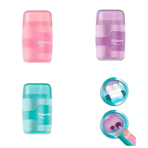 Sacapuntas Doble Con Depósito + Goma Color Pastel Aleatorio Maped