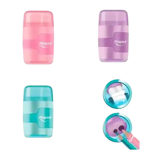 Sacapuntas Doble Con Depósito + Goma Color Pastel Aleatorio Maped