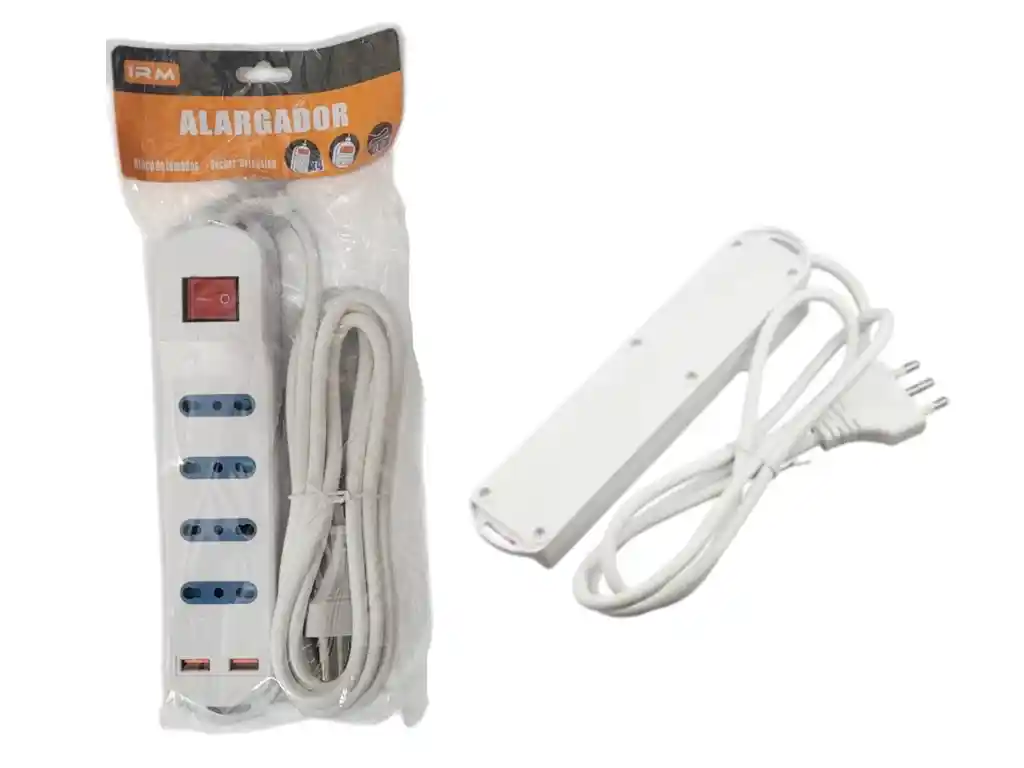Extensor Zapatilla Alargador 4 Tomas 2 Puertos Usb 2500w Irm