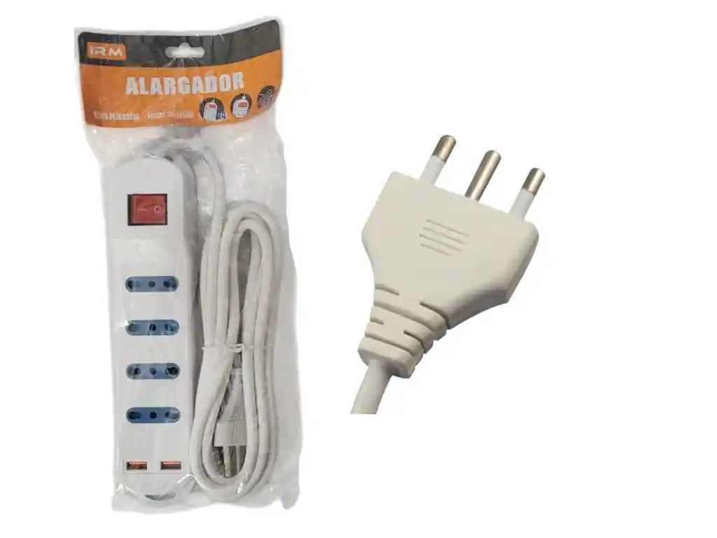 Extensor Zapatilla Alargador 4 Tomas 2 Puertos Usb 2500w Irm