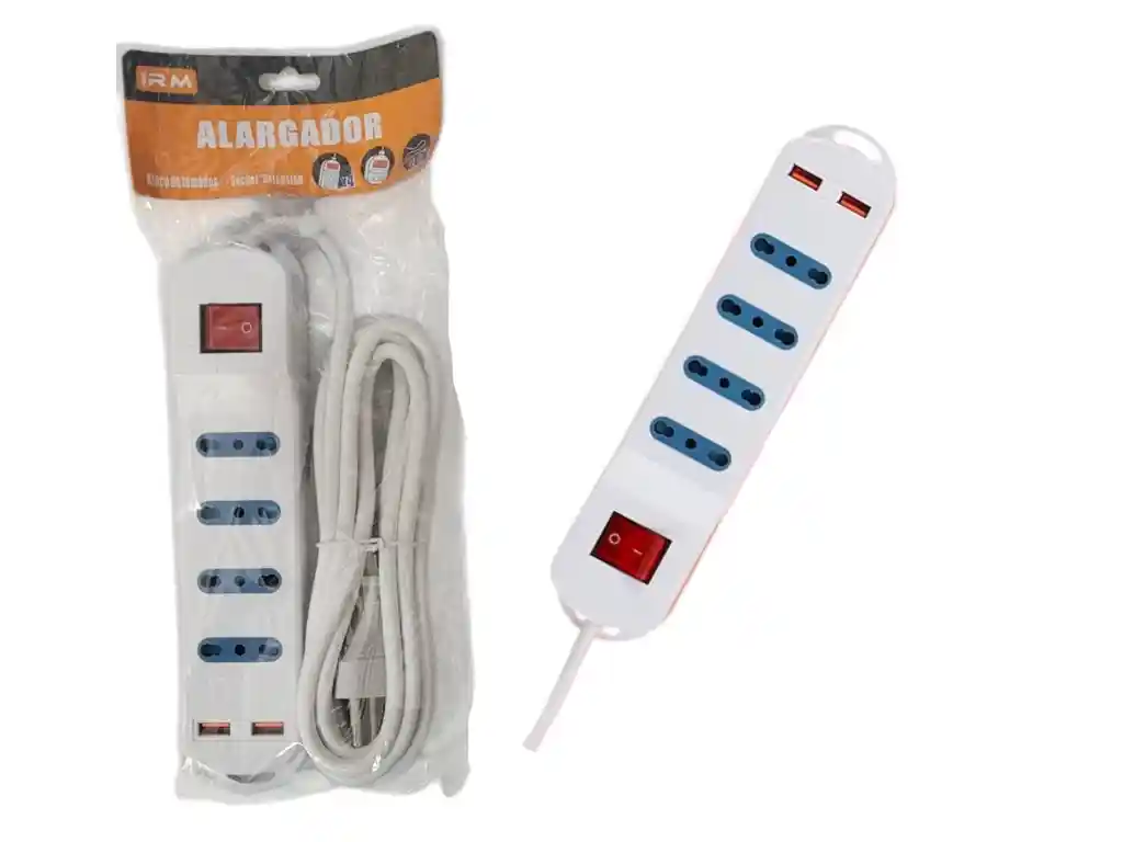 Extensor Zapatilla Alargador 4 Tomas 2 Puertos Usb 2500w Irm