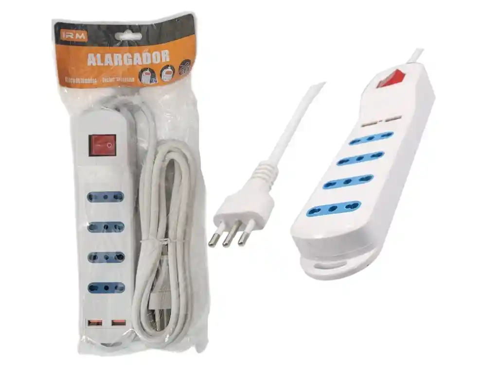 Extensor Zapatilla Alargador 4 Tomas 2 Puertos Usb 2500w Irm
