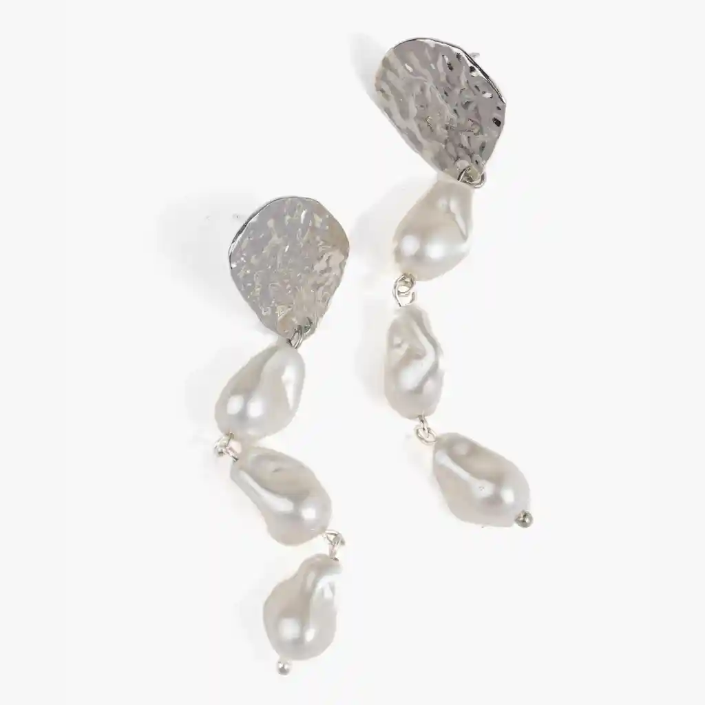 Aros Mujer Triple Perla Plateado