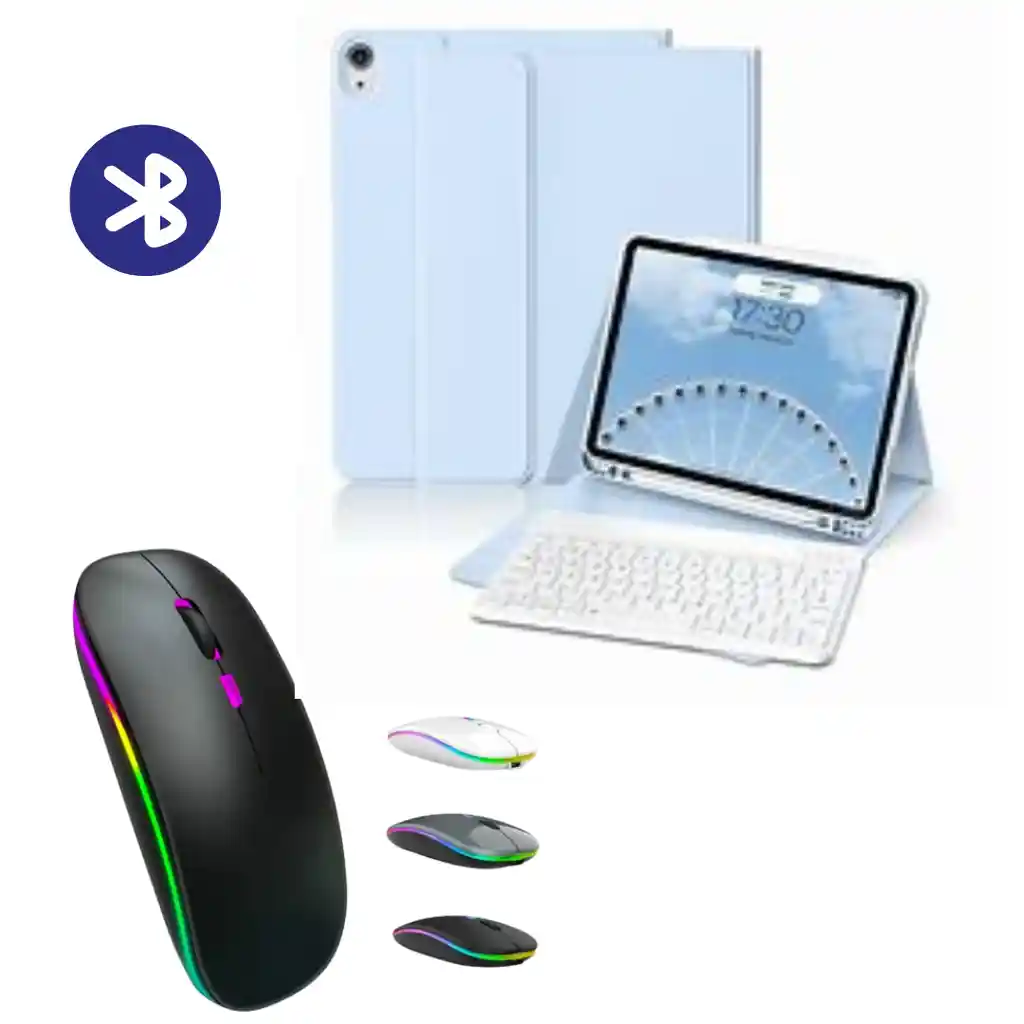 Funda Para Ipad 10.2 Magnetica Mas Teclado Y Mouse Bluetooth Color Azul