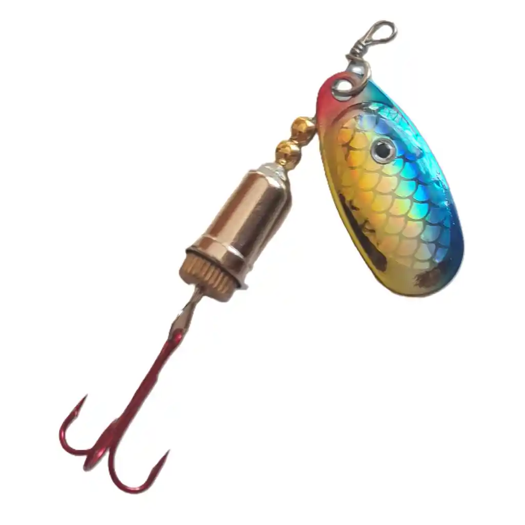 Spinner Silstar 7g 7cms #3 Bell Spring Azul, Dorado Y Rojo Sobre Escamado Plateado Reverso Plateado