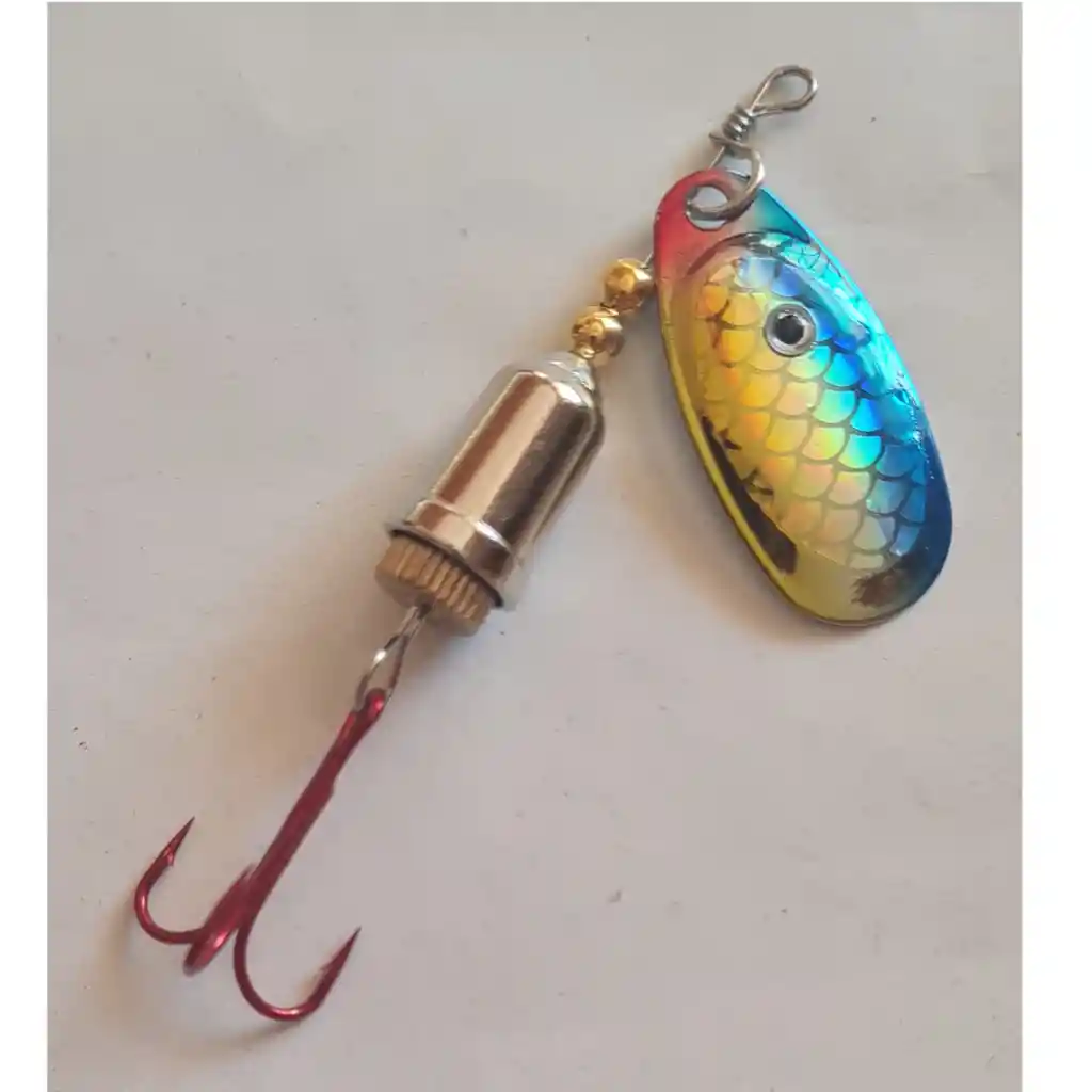 Spinner Silstar 7g 7cms #3 Bell Spring Azul, Dorado Y Rojo Sobre Escamado Plateado Reverso Plateado
