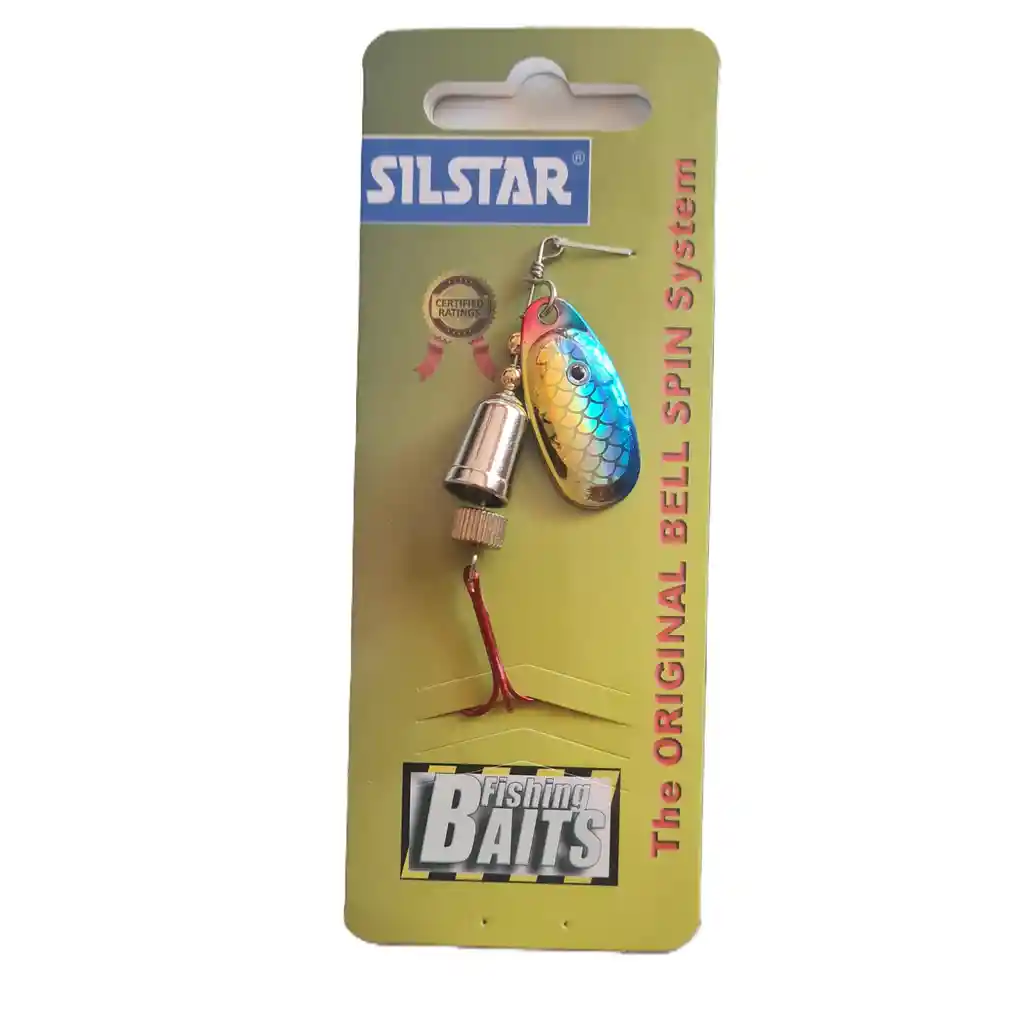 Spinner Silstar 7g 7cms #3 Bell Spring Azul, Dorado Y Rojo Sobre Escamado Plateado Reverso Plateado