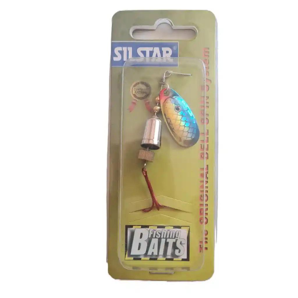 Spinner Silstar 7g 7cms #3 Bell Spring Azul, Dorado Y Rojo Sobre Escamado Plateado Reverso Plateado
