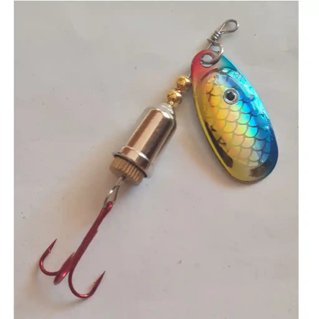 Spinner Silstar 3g 5cms #1 Bell Spring Azul, Dorado Y Rojo Sobre Escamado Plateado Reverso Plateado