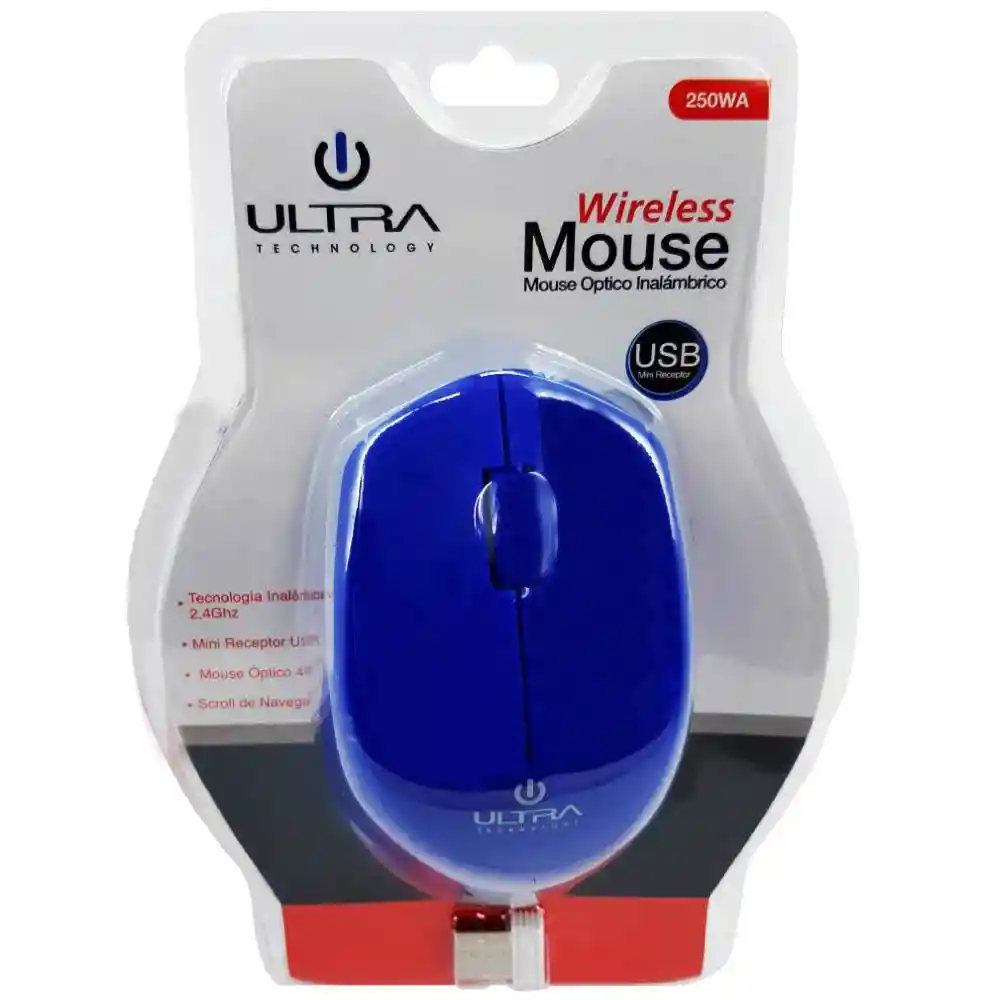 Mouse Óptico Inalámbrico Ultra Technology 250wa Azul