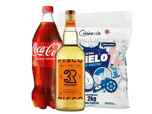 Promo Pisco Tres Erre 750ml, Coca Normal 1.5lt Y Hielo