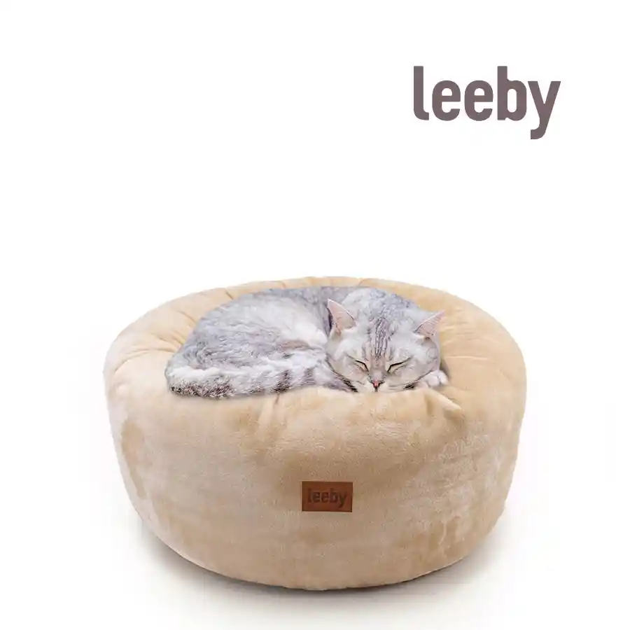 Leeby Cama Donut Premium Desfundable De Terciopelo Blanco Para Gatos