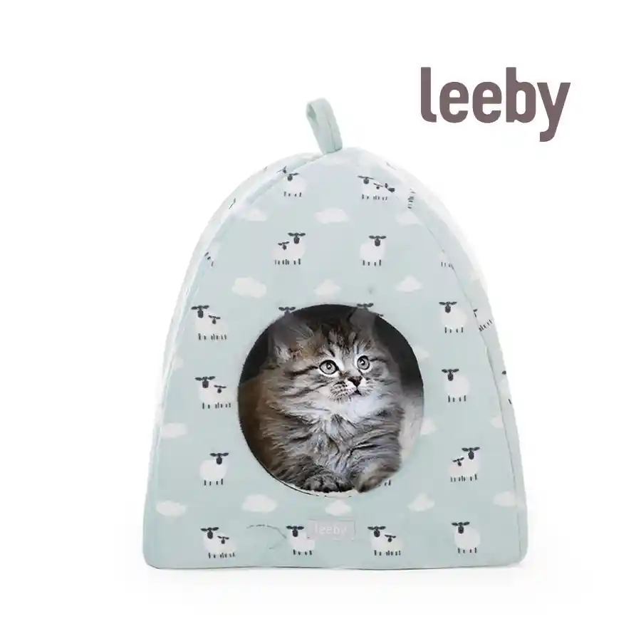 Leeby Iglú Desfundable Blanco Con Estampado De Ovejitas Para Gatitos
