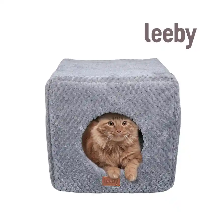 Leeby Cama Cueva Suave Gris Para Gatos
