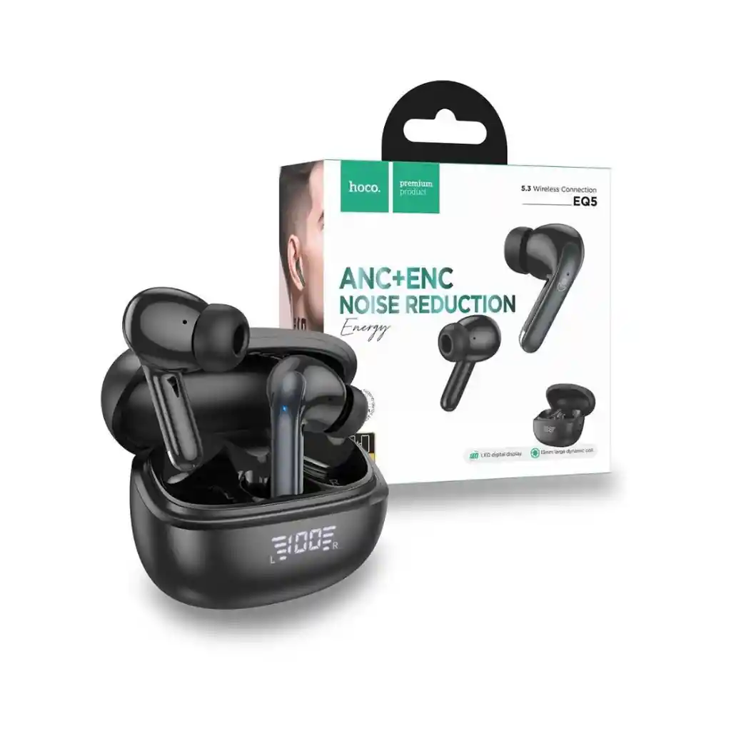 Audifonos Inalambricos Bt Hoco Eq5 Anc+enc Cancelación De Ruido Activa Negro