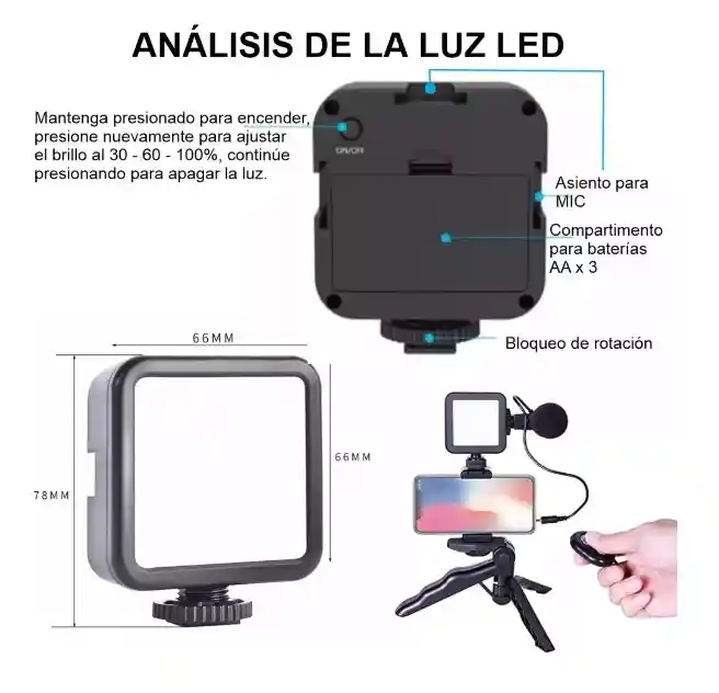 	 Kit De Grabacion Estabilizador Luz Led Y Micrófono Youtube