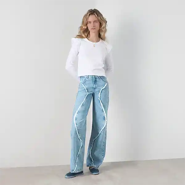 Pantalón Jeans Ondas Azul 34 Mujer Raindoor
