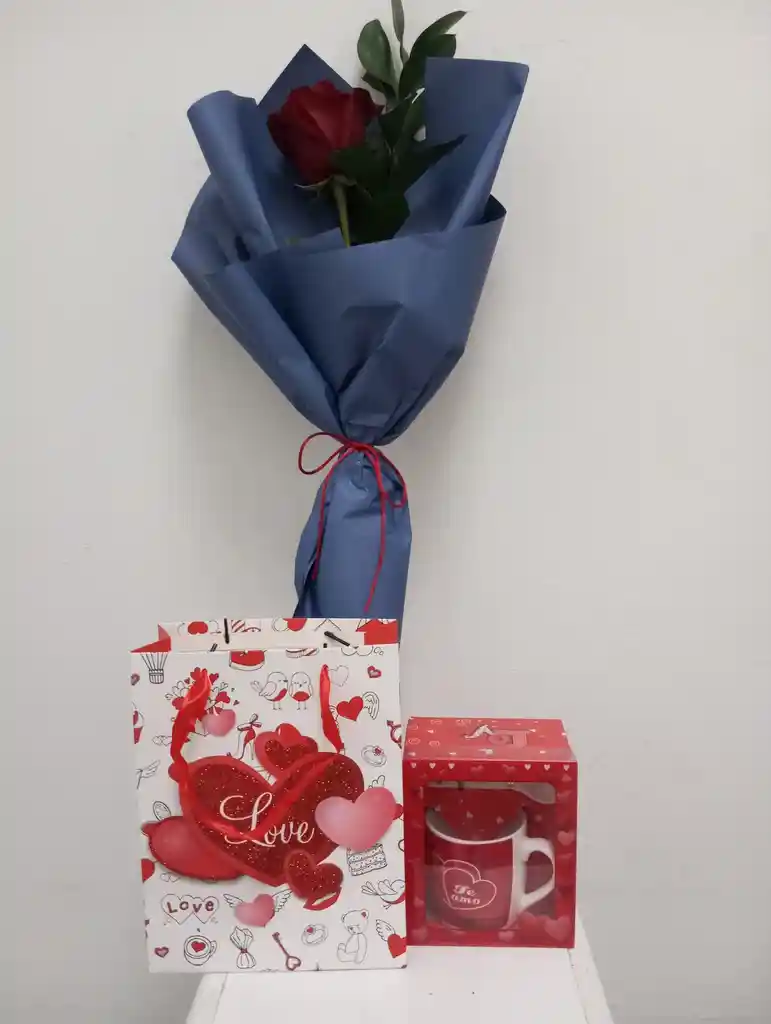 Rosa Roja 1 Tazón Y Bolsa