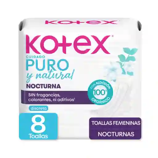 Toalla Kotex Uf Nocturna Puro Y Natural X8