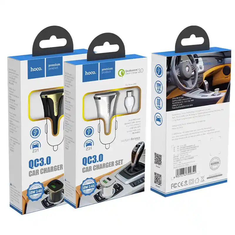 Cargador Auto Hoco Z31 Puerto Doble Qc3.0 Para Micro