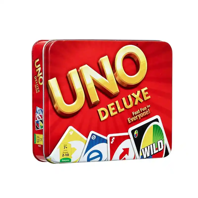 Uno Deluxe Juego De Cartas + Caja De Aluminio Jugo De Mesa