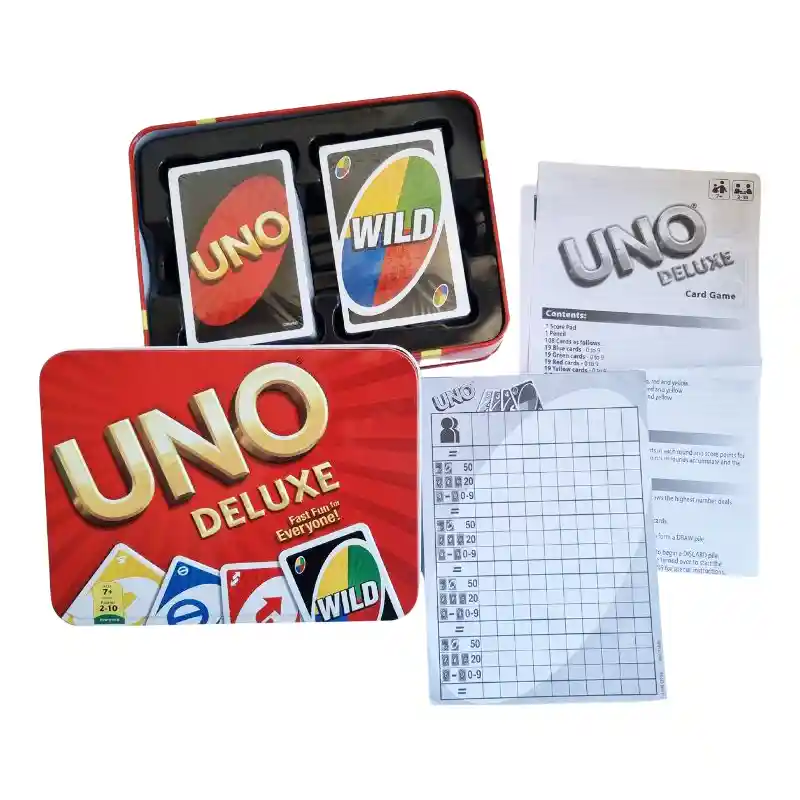 Uno Deluxe Juego De Cartas + Caja De Aluminio Jugo De Mesa