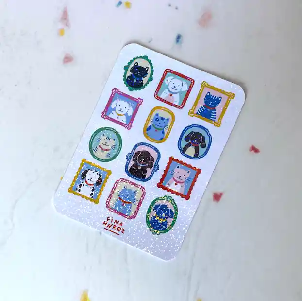 Set Stickers Holográficos Perritos Y Gatitos