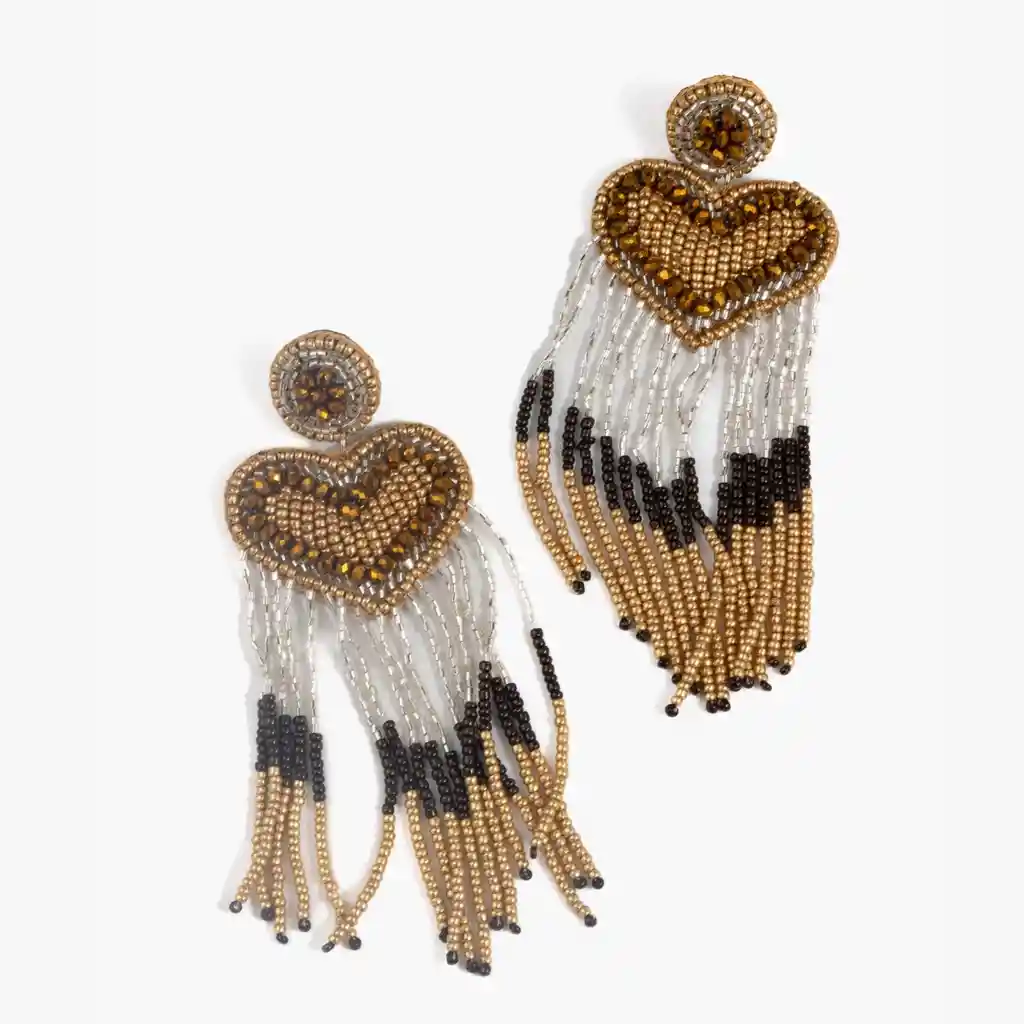 Aros Mujer Tassel Corazón Grande Dorado