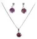 Conjunto Aros Colgantes Collar Punto Luz Morado Plata 925