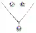 Conjunto Collar Dije Aros Flor Juvenil Plata Fina 925 +caja