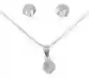 Conjunto Punto De Luz Aros Collar Circon Plata 925 + Caja