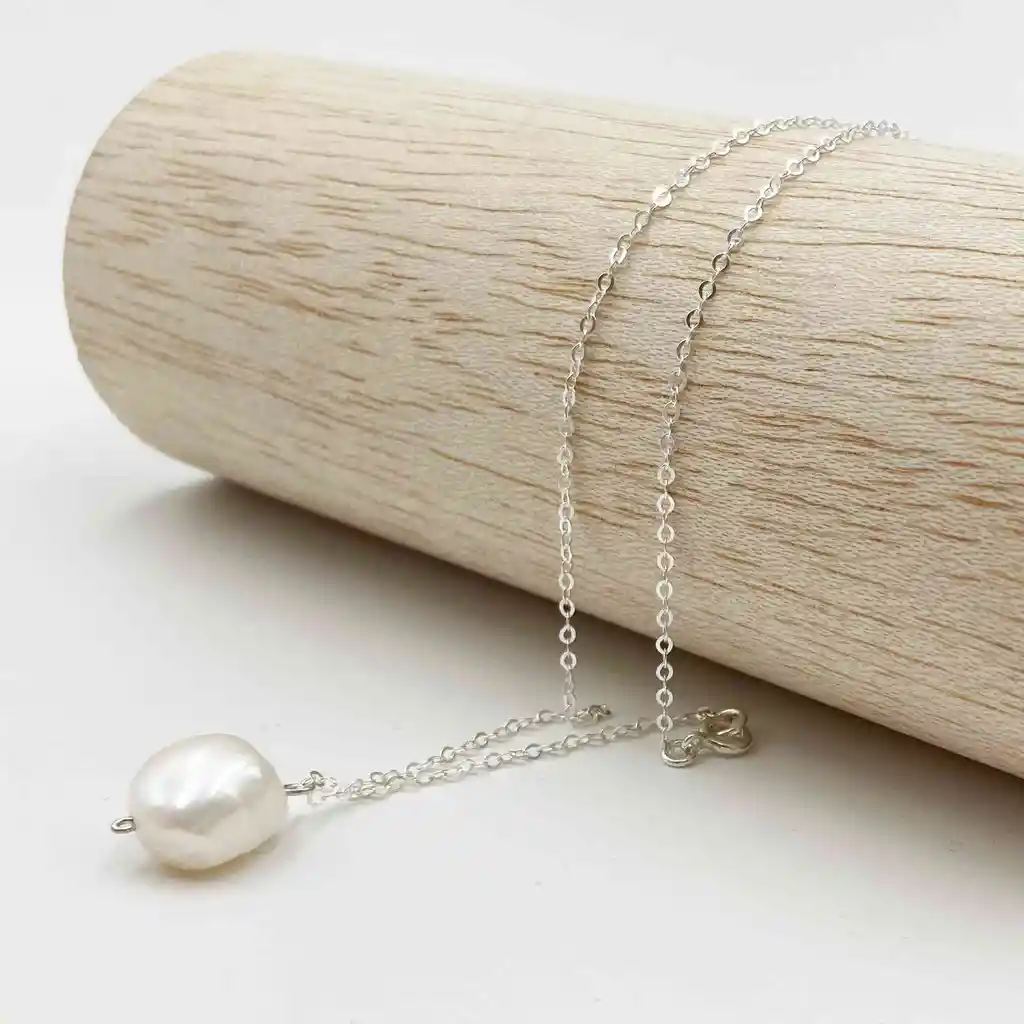Collar Cadena De Plata Y Perla