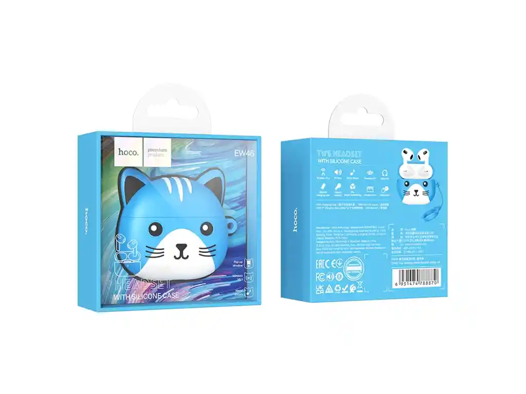 Audifonos Inalambricos Bluetooth Tws In Ear Hoco Ew46 Gato Azul