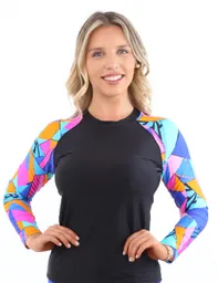 Polera Mujer Protección Uv Estampado Azul Xxl
