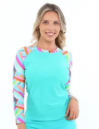 Polera Mujer Protección Uv Estampado Verde Xl