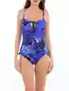 Traje De Baño Entero Reductor Estampado Azul Xl