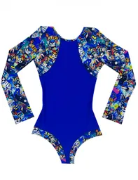 Traje De Baño De Niña Manga Larga Azul 14