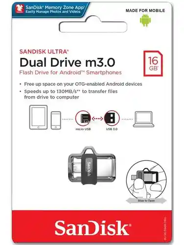 Unidad Flash Usb Dual Sandisk Ultra De 16 Gb M3.0