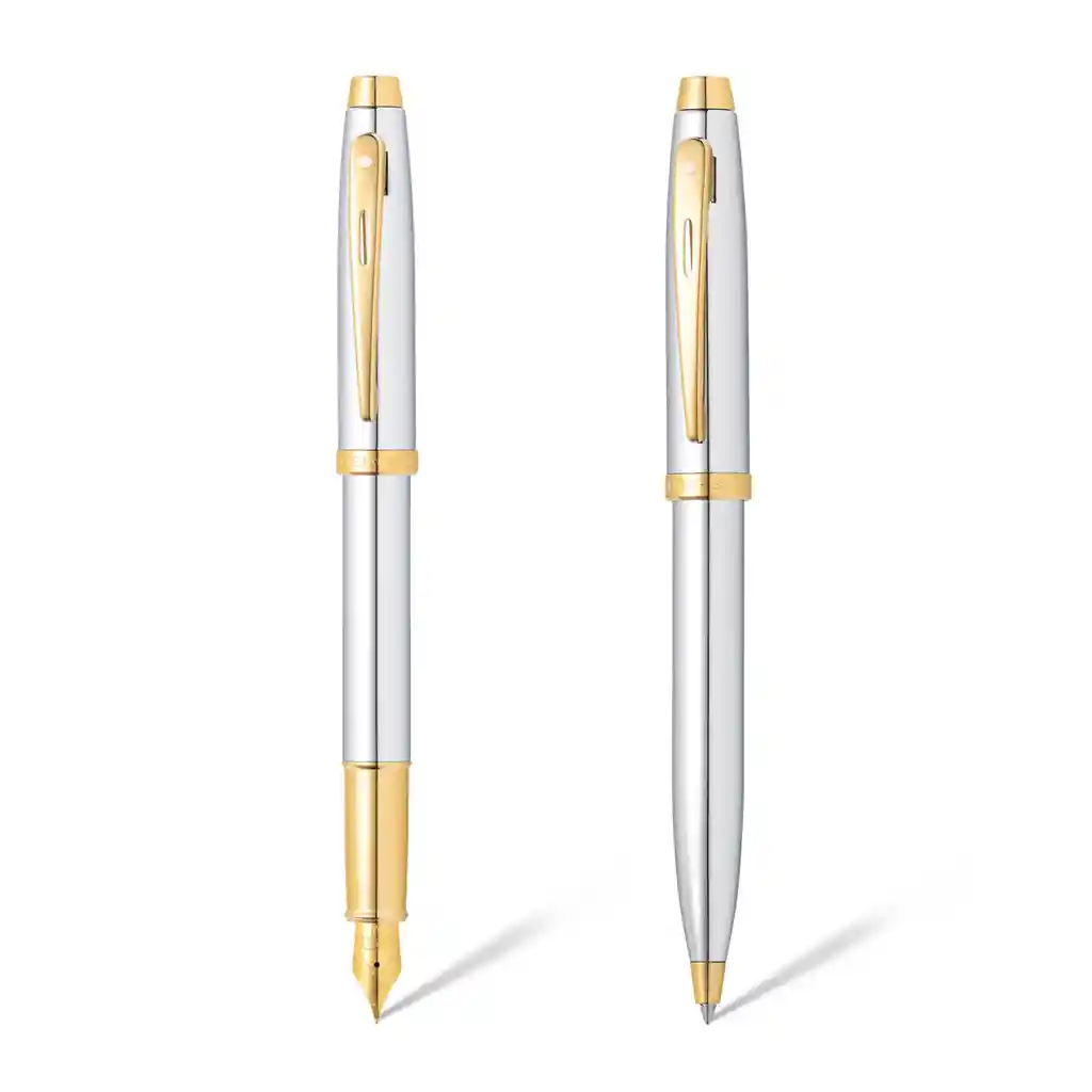 Juego De Regalo De 100 Bolígrafo Y Pluma Estilográfica Sheaffer, Con Detalles En Cromo Dorado Brillante
