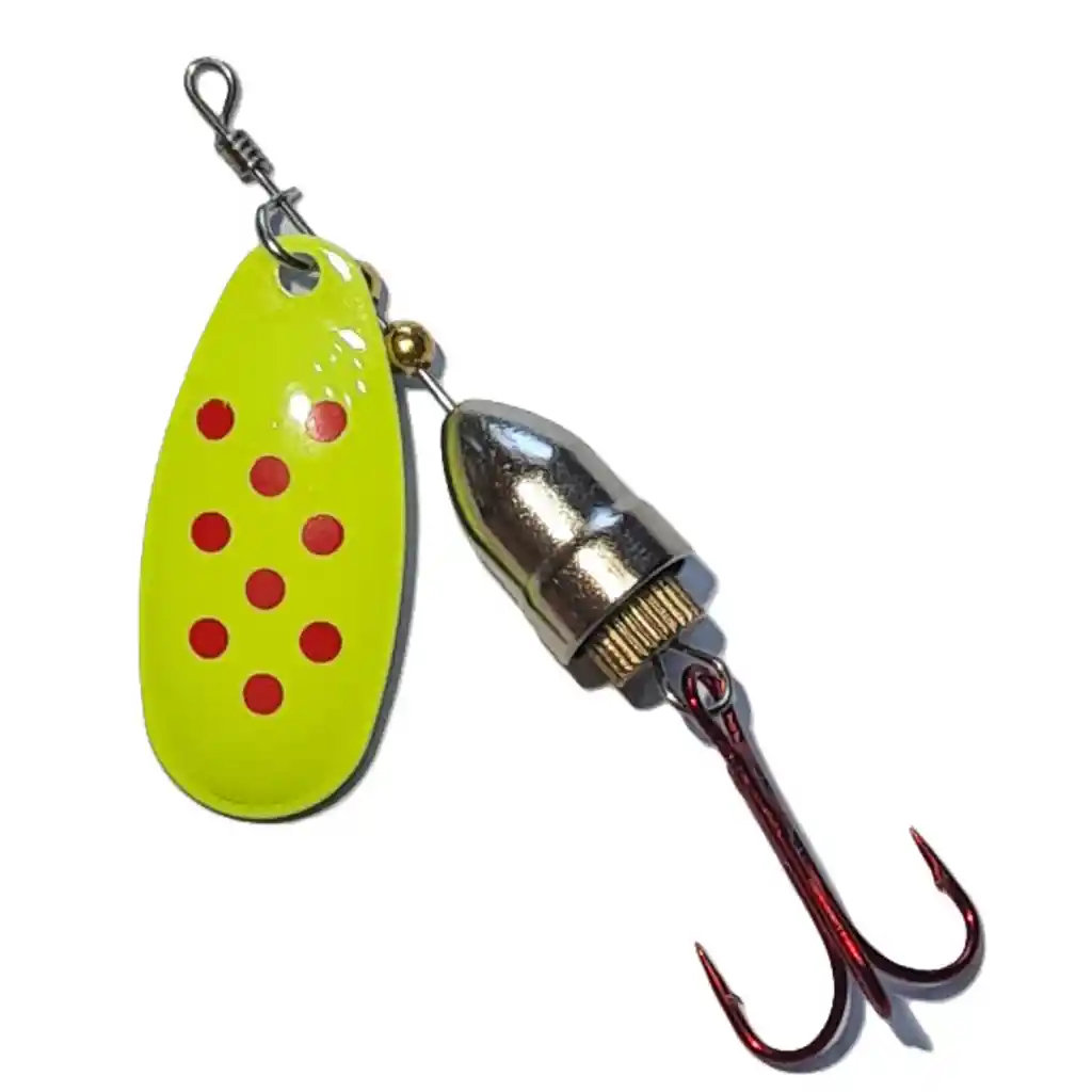 Spinner Silstar 3g 5cms #1 Bell Spring Puntos Rojos Sobre Amarilo Reverso Plateado