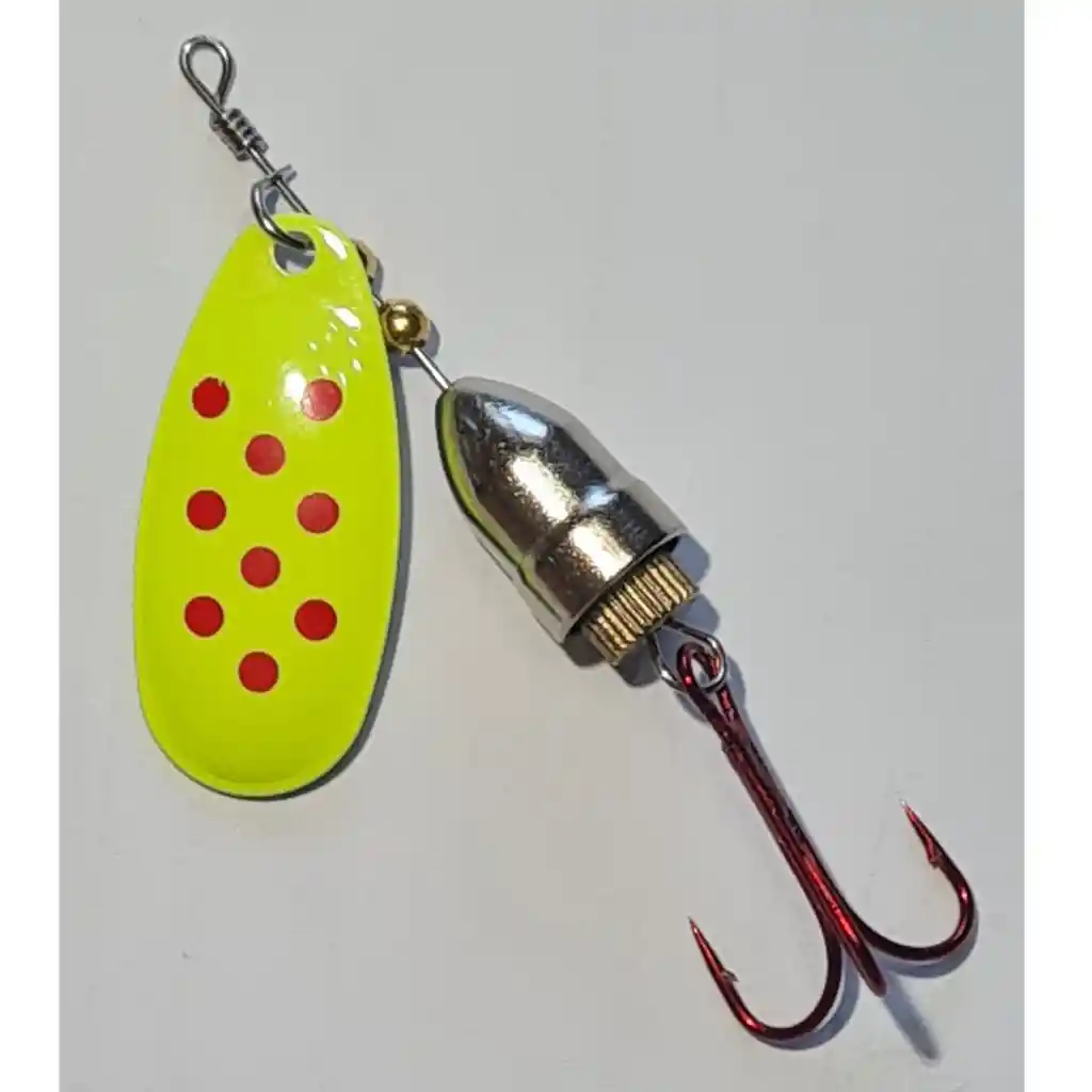Spinner Silstar 3g 5cms #1 Bell Spring Puntos Rojos Sobre Amarilo Reverso Plateado