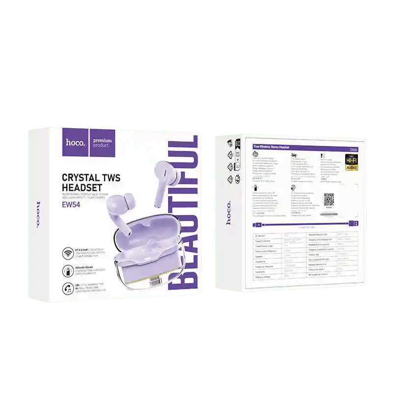 Audifonos Inalambricos Bluetooth In Ear 20hrs Hoco Ew54 Morado