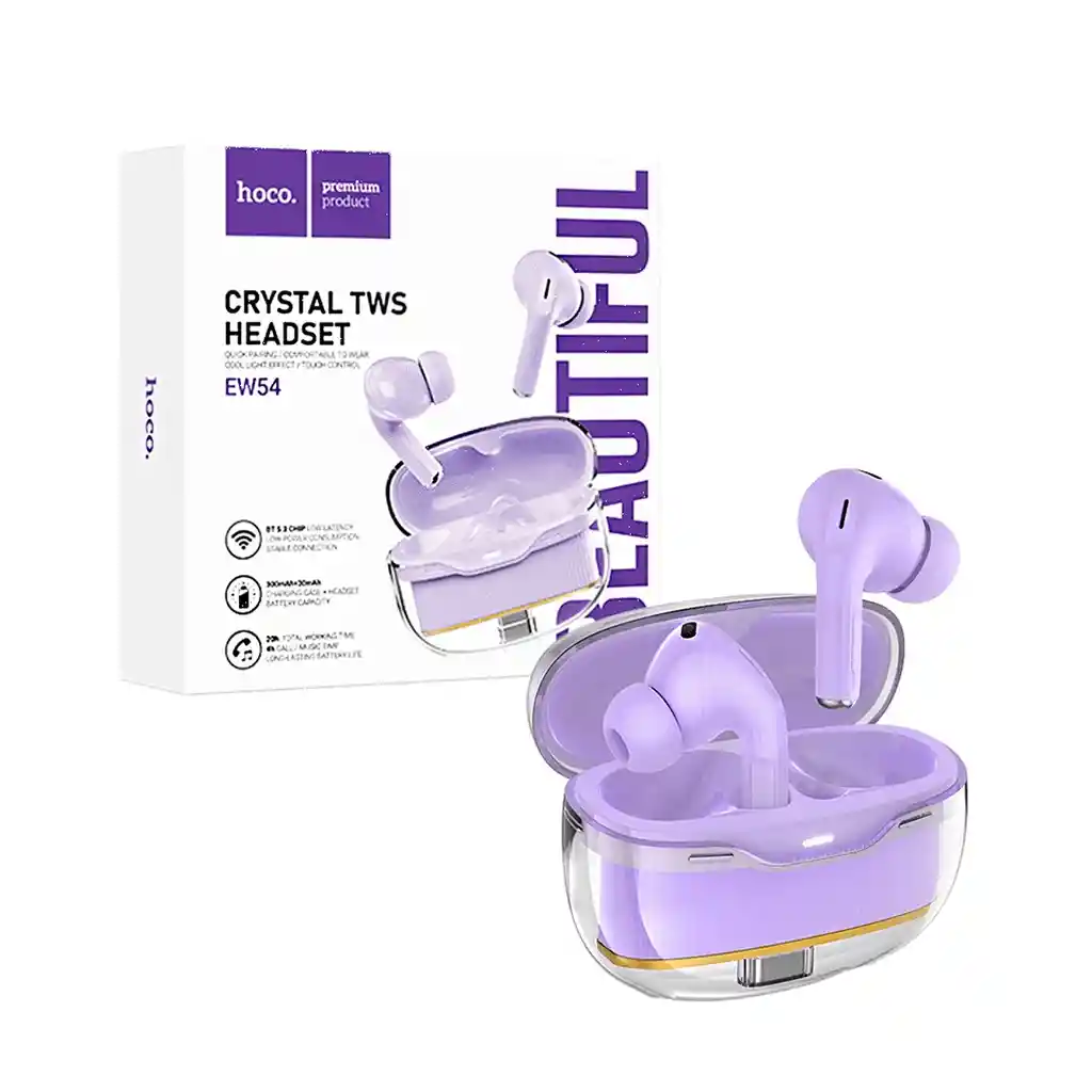Audifonos Inalambricos Bluetooth In Ear 20hrs Hoco Ew54 Morado