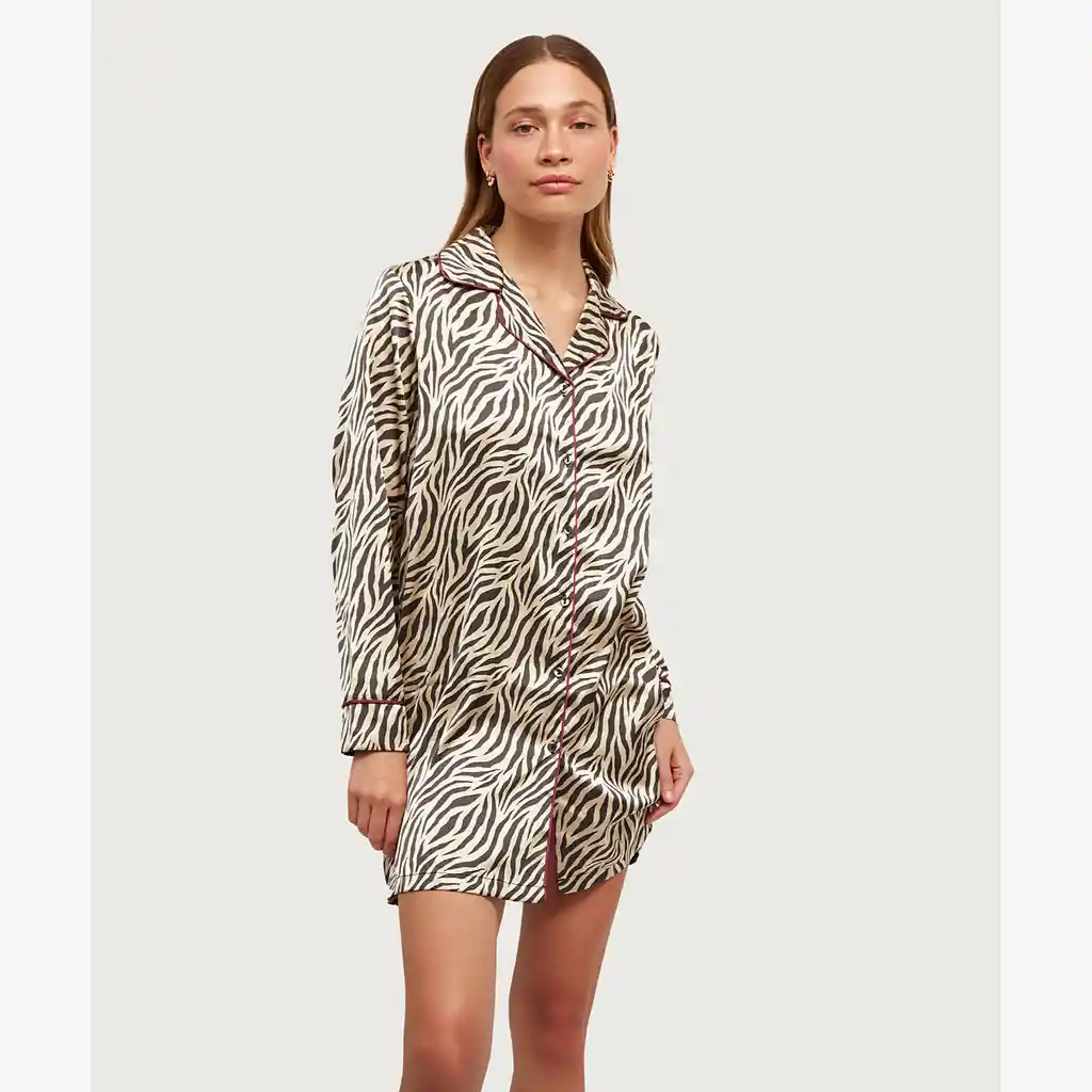 Camisa De Dormir Mujer Satinado Cebra Xl Beige