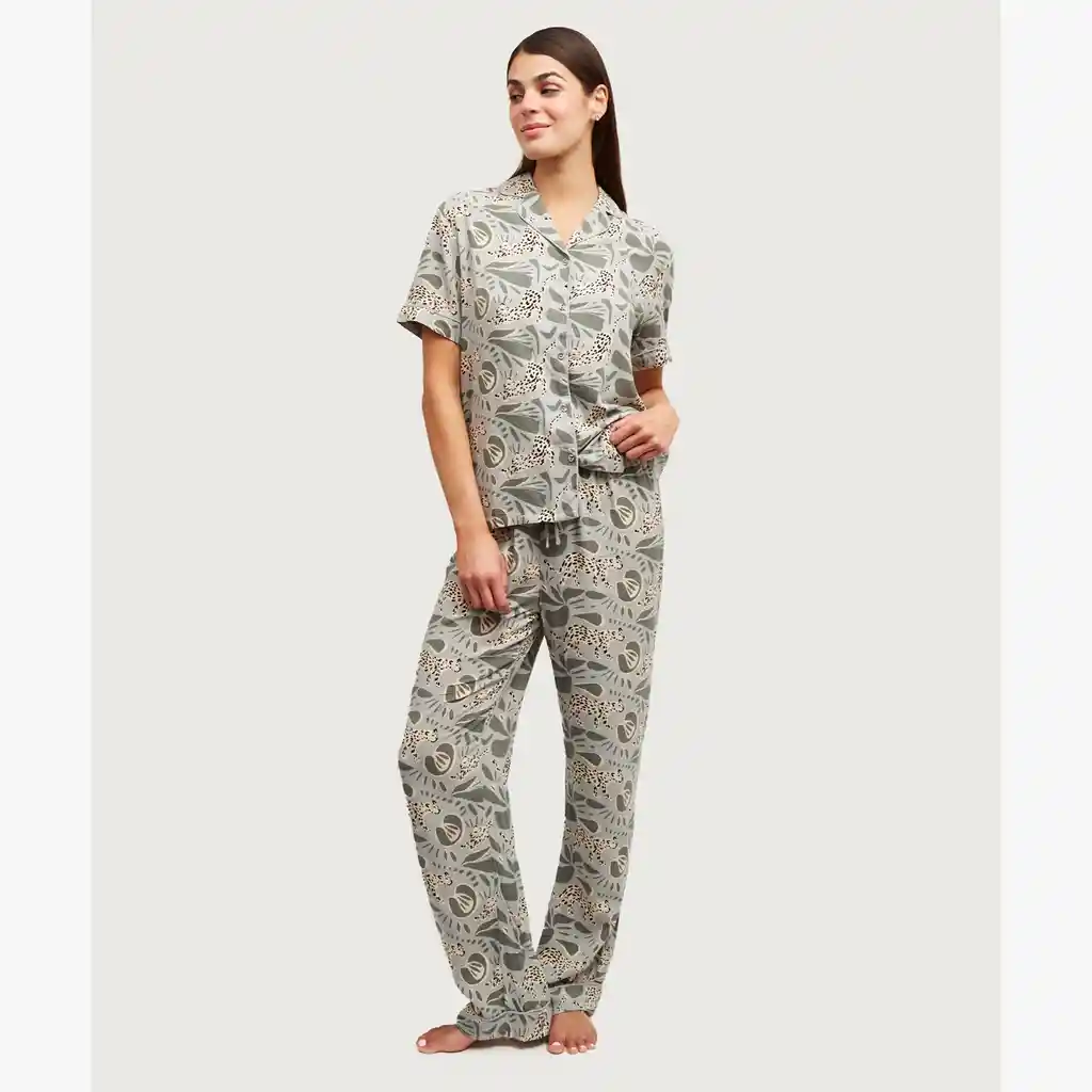 Pijama Mujer Tigres Y Hojas S Verde
